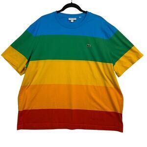 Lacoste x Polaroid Men's Rainbow Stripe Crewneck T-shirt Size 4XL Pride